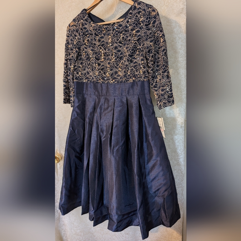 NWT Jessica Howard Party Dress Sz. 10 PETITE BLUE & GOLD - Picture 3 of 17